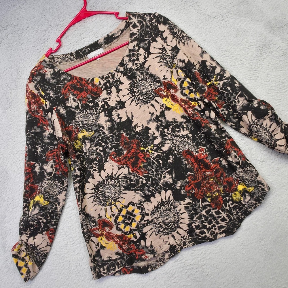 Habitat Top Womens M Ruched Sleeve‎ Round Neck Floral Whimsigoth Dark Romantic